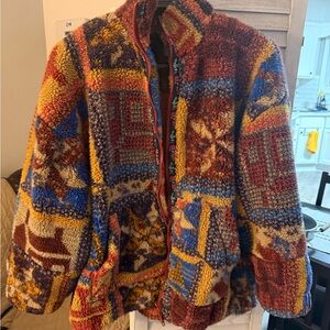 Urban Outfitters BDG Geometric Patterned Jacket Sherpa Teddy